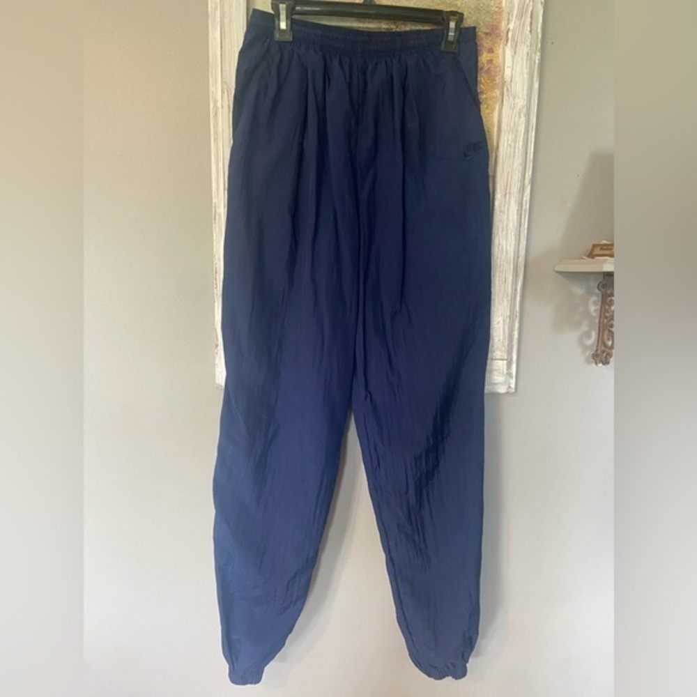 Vintage Nike Windbreaker Swoosh Track Pants Mens L Blue Nylon 90s Check Logo Y2k